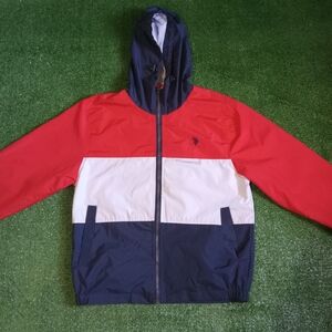 U.S. Polo Assn. Mens Striped Hooded Full Zip Windbreaker Jacket Size S Small